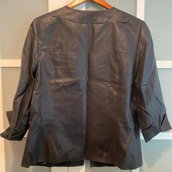 Anne Klein Women’s 100% Linen Blk Cuffed 3/4 Sleeve Elegant Blazer Jacket 14 EUC - Picture 5 of 11